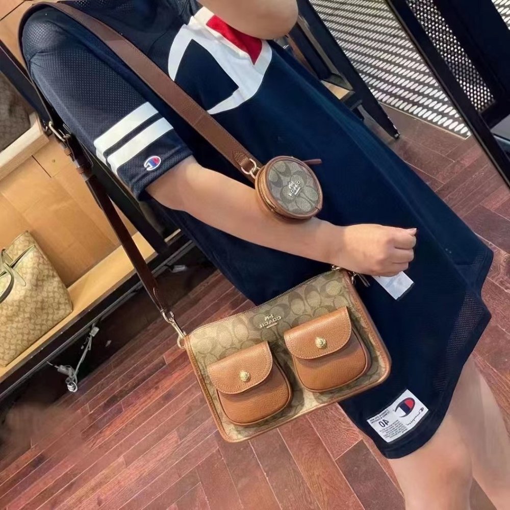 Coach C5675 Pennie Crossbody With Coin Case In Signature Canvas Khaki - Picture 5 of 6